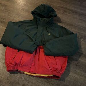 Vtg Nautica Mens 2 in 1 Coat Quilted Lined Layered Hidden Hood Colorblock Sz M